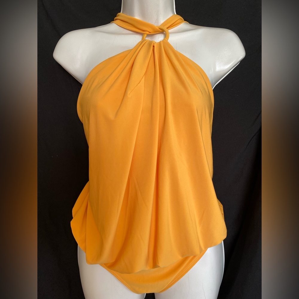 Express Bold Yellow Halter With O Ring Bodysuit